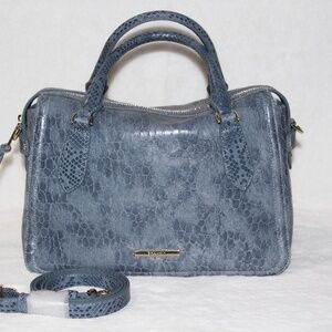 NWT BRAHMIN Micaela Satchel Crossbody Denim Blue Leather Purse